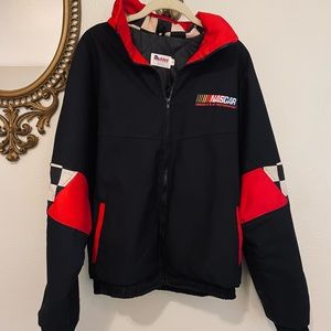 Vintage NASCAR 1994 quilted jacket made in USA size large checkered Ashley sewn